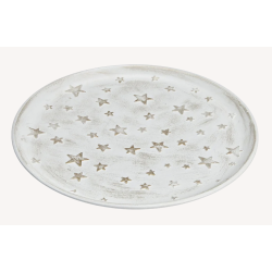 Wooden plate stars decor, white-gold