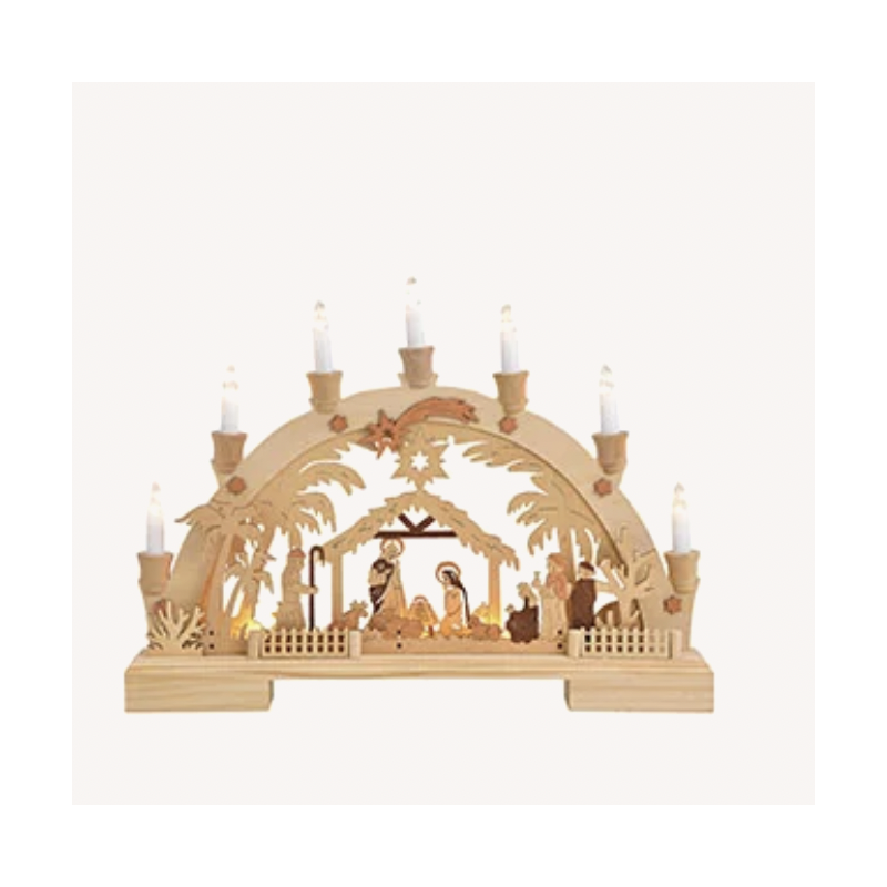 Light arch nativity scene, 7 led made of wood